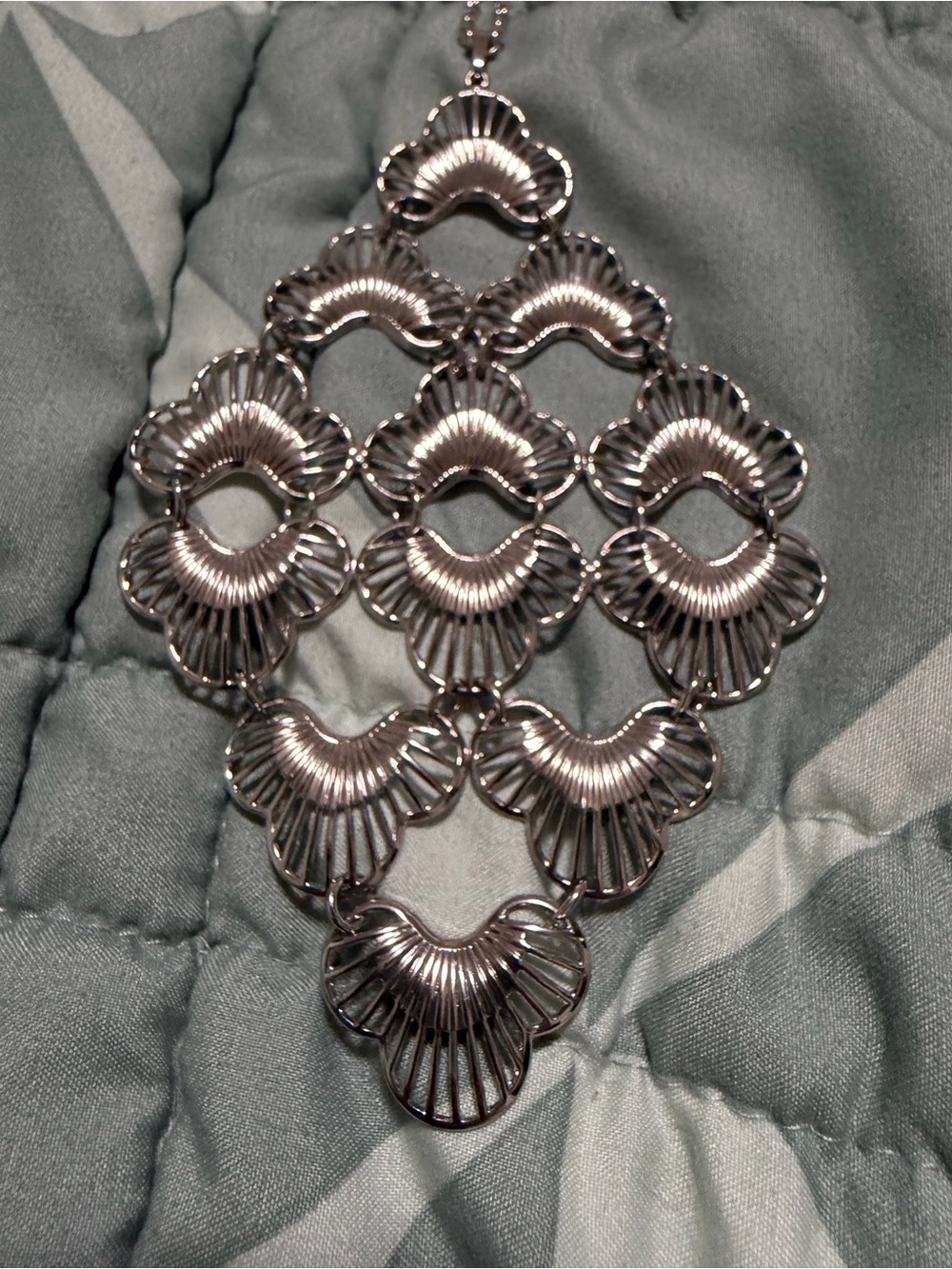 Sarah Coventry Silver-Tone Sculpted Fan Link Pendant Necklace
